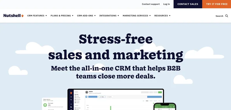Page d'accueil de Nutshell CRM