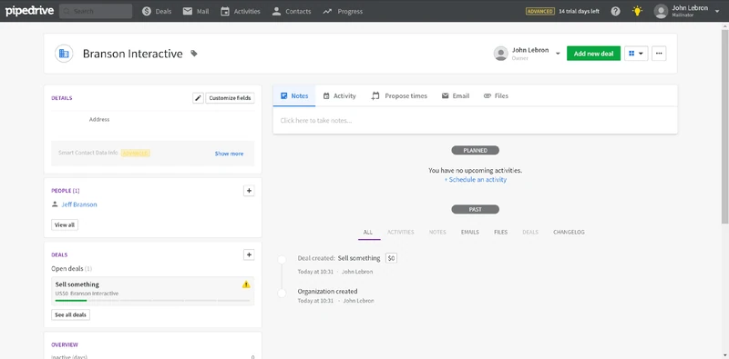 entreprise dans pipedrive