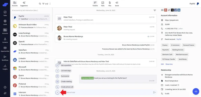 appuyez sur le bouton plus pour commencer à analyser votre chronologie à l'aide de l'IA