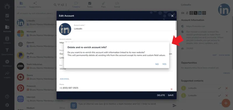 ré-enrichir un compte lorsque le site web est mis à jour