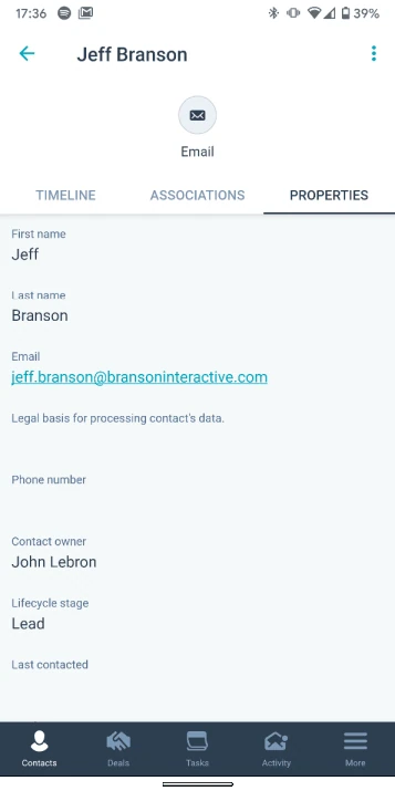 contact sur mobile hubspot