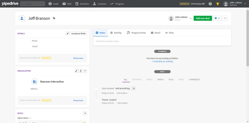 contact dans pipedrive