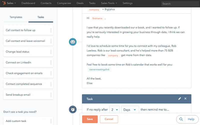 séquences d'emails hubspot