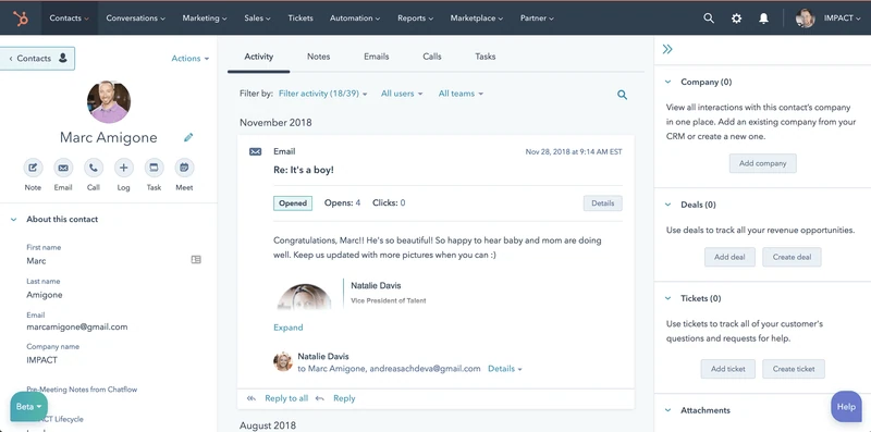 Überblick über einen Lead in HubSpot CRM