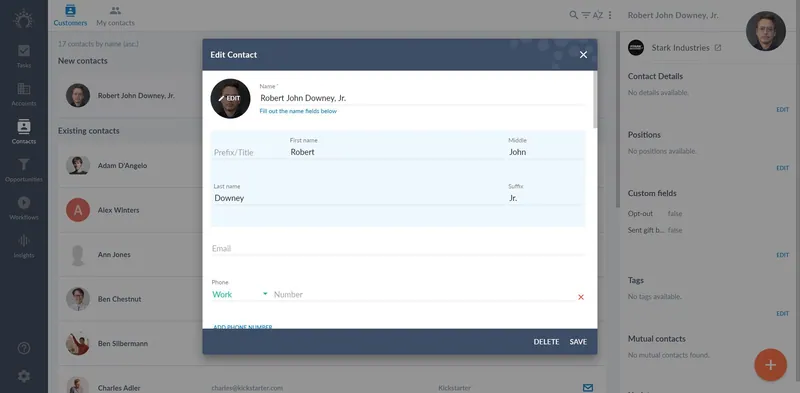 modifica del contatto di robert downey jr in salesflare
