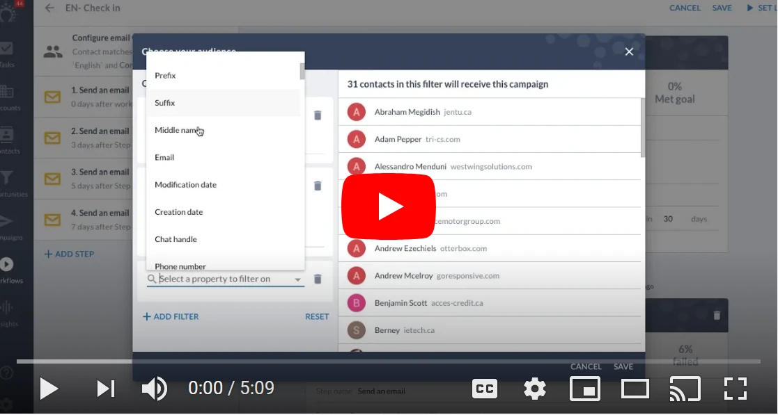 vídeo explicativo de Salesflare sobre flujos de trabajo de correo electrónico