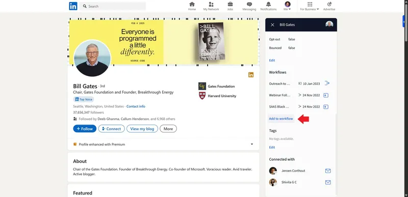 Voeg de LinkedIn lead toe aan een e-mailreeks met de Chrome extensie van Salesflare