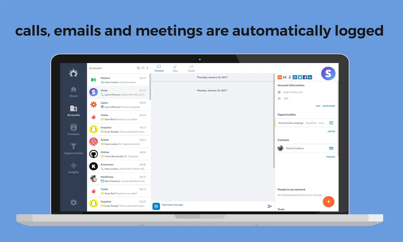 Anrufe, E-Mails und Meetings werden automatisch in salesflare protokolliert