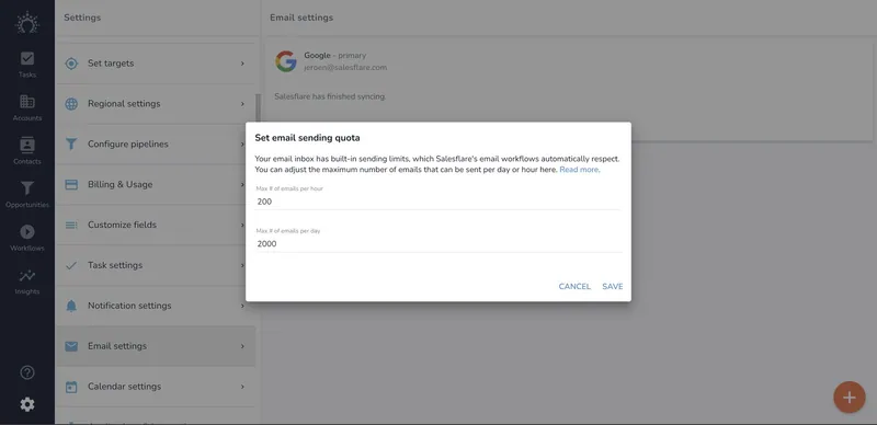 impostare limiti personalizzati per l'invio di e-mail