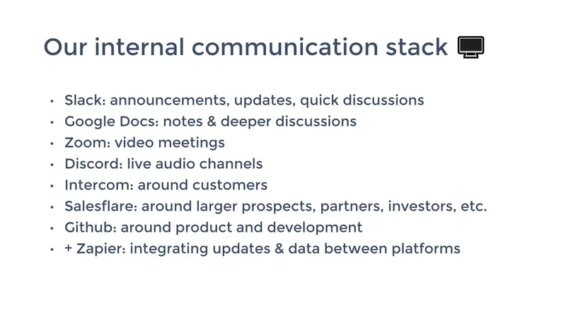 een lijst van de interne communicatiestapel van salesflare