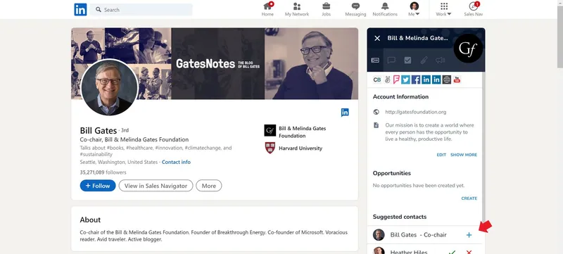 aggiungere lead al CRM utilizzando la barra laterale di LinkedIn