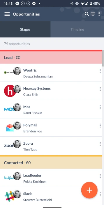 opportunités sur mobile dans salesflare