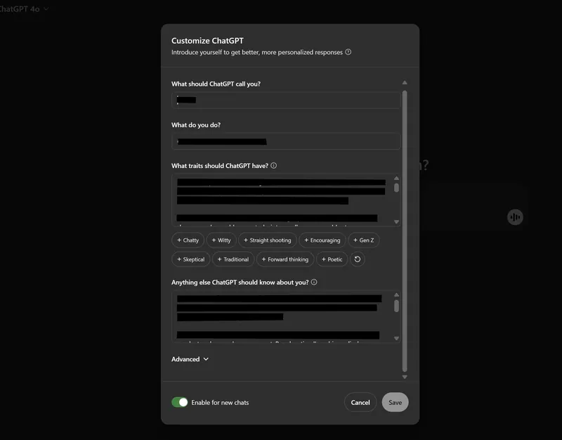 Instruções personalizadas do ChatGPT