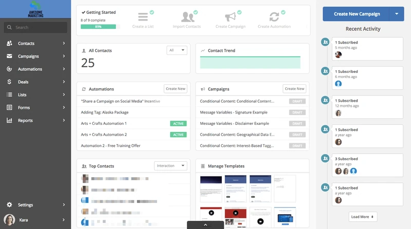 screenshot van ActiveCampaign's cloud CRM-module